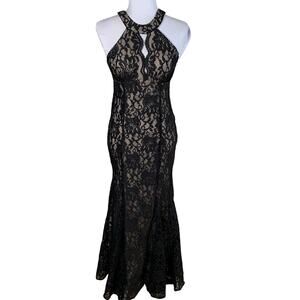 Vintage R&M Collections Sz 4 Nightway Lace Nude Glitter Black Evening Dress